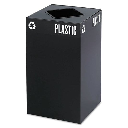 PUBLIC SQUARE PLASTIC-RECYCLING CONTAINER, SQUARE, STEEL, 25 GAL, BLACK