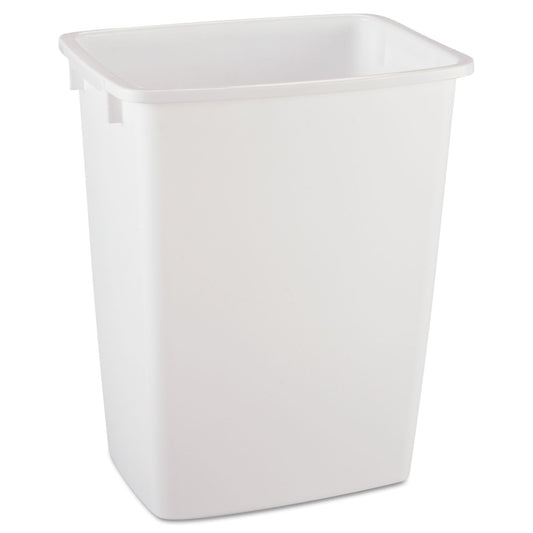 Open-Top Wastebasket, Rectangular, Plastic, 9 Gal, White