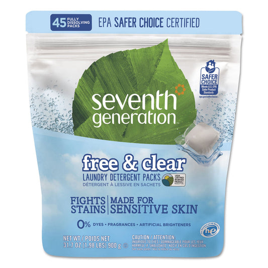Natural Laundry Detergent Packs, Powder, Unscented, 45 Packets/pack, 8/carton