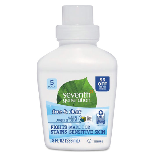 NATURAL LIQUID LAUNDRY DETERGENT, FREE AND CLEAR, 8 OZ BOTTLE, 12/CARTON